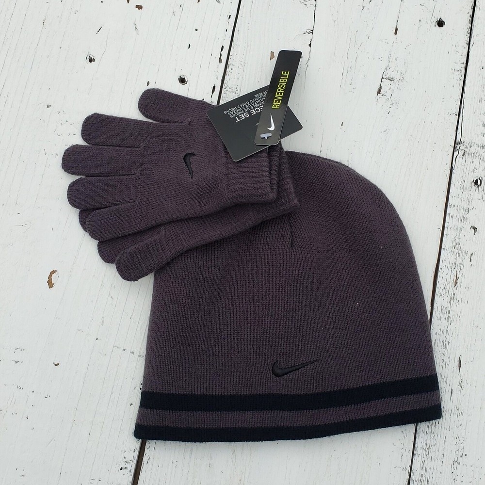 Nike Boys Black & Gray Hat with Gloves One Size Youth Reversible NEW - Picture 4 of 4